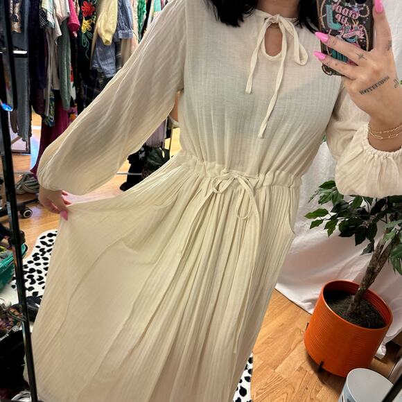 Long Sleeve Drawstring Detail Maxi Peasant Dress Ivory Size Small - Picture 4 of 5